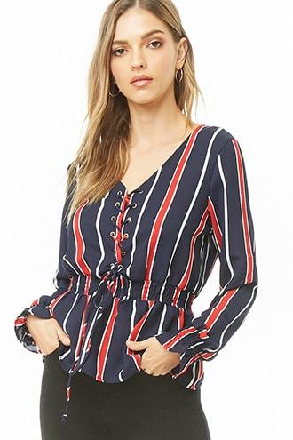 Forever21 Variegated Stripe Lace-up Top