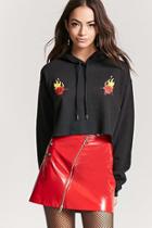Forever21 Flaming Rose Cropped Hoodie