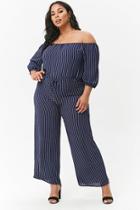 Forever21 Plus Size Striped Crepe Off-the-shoulder Palazzo Jumpsuit