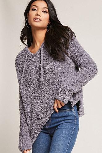 Forever21 Fuzzy Knit Hooded Pullover