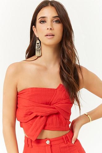 Forever21 London Rose Twist-front Crop Top