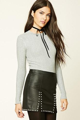 Love21 Women's  Heather Grey Contemporary Ribbed Sweater