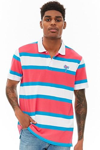 Forever21 Palm Tree Graphic Striped Polo