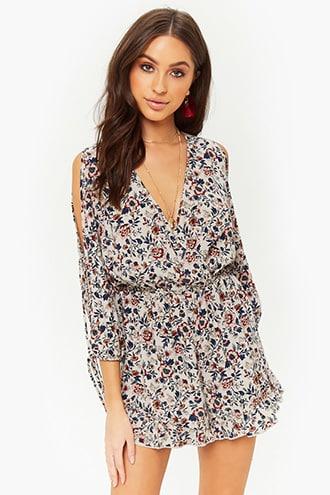 Forever21 Floral Peasant-sleeve Romper