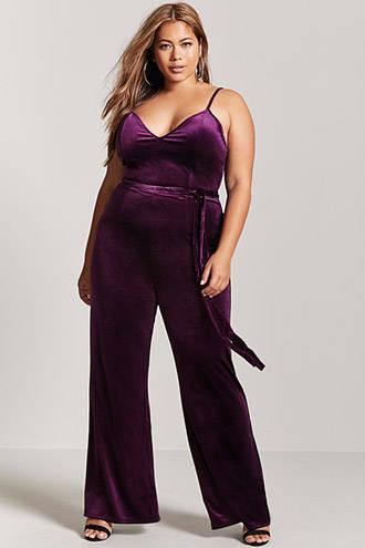Forever21 Plus Size Wide Leg Velvet Jumpsuit