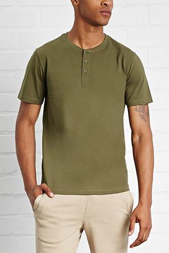 21 Men Men's  Cotton Henley Tee