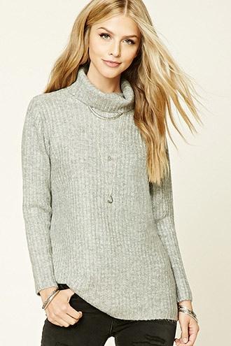Forever21 Women's  Heather Grey Marled Knit Turtleneck Sweater