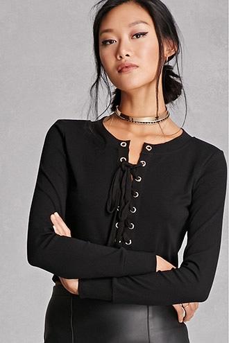 Forever21 Women's  Twelve Lace-up Crop Top