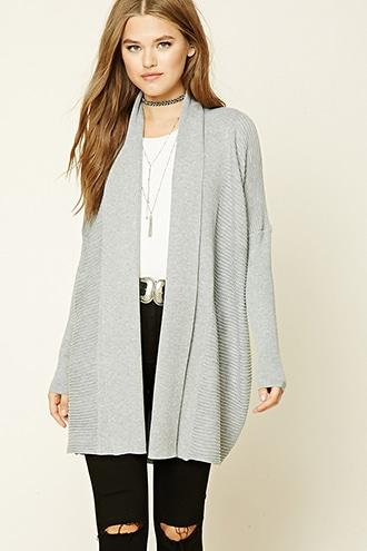 Forever21 Women's  Heather Grey Ribbed Knit Cardigan