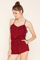 Forever21 Women's  Wine & Black Tribal Print Cami Romper