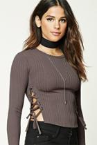 Forever21 Ribbed Knit Lace-up Crop Top