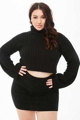 Forever21 Plus Size Ribbed Cropped Turtleneck & Skirt Set