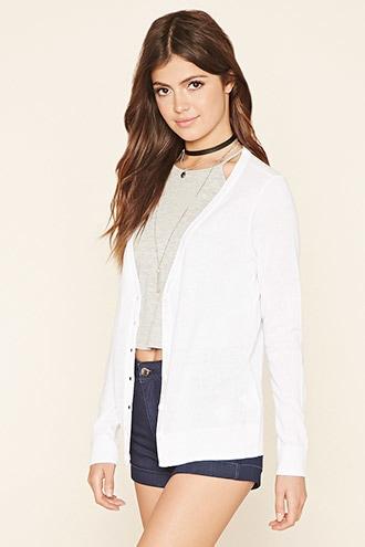 Forever21 Women's Ivory Cotton-blend Cardigan
