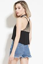 Forever21 Women's  Black Strappy-back Crop Top