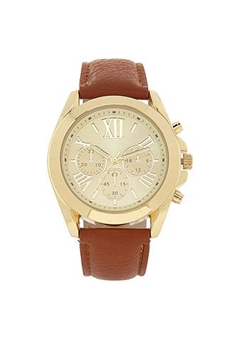 Forever21 Brown & Gold Faux Leather Chronograph Watch