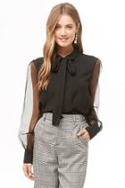 Forever21 Organza-sleeve Tie-neck Shirt
