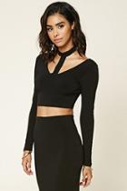 Forever21 Women's  Black Stretch-knit Cutout Crop Top