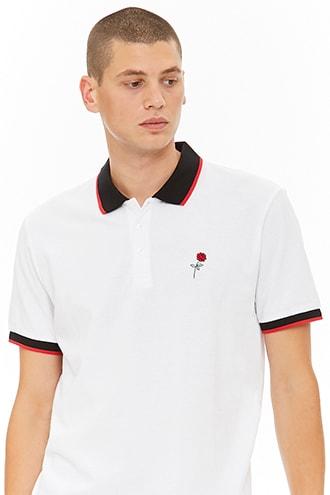 Forever21 Embroidered Rose Contrast-trim Polo