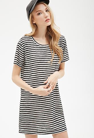 Forever21 Striped Tee Shirt Dress Black/white Small