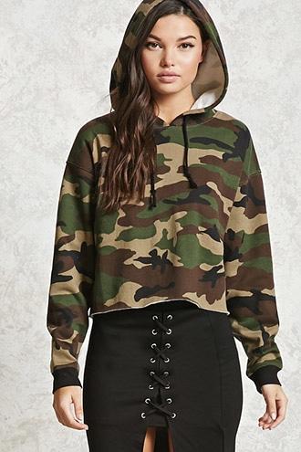 Forever21 Boxy Camo Print Hoodie