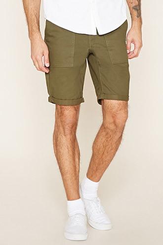 21 Men Men's  Olive Cuffed Woven Shorts