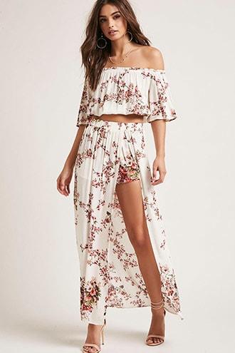 Forever21 Crop Top & Maxi Skort Set
