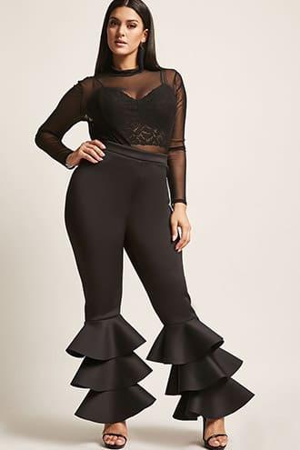 Forever21 Plus Size Scuba-knit Tiered Ruffle Pants