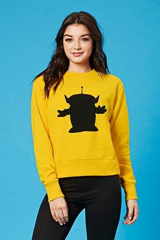 Forever21 Women's  Yellow & Black Pixar Alien Graphic Sweatshirt