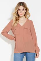 Forever21 Women's  Peach Pocket-front Top