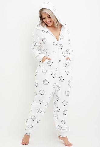 Forever21 Plus Women's  Plus Size Cat Plush Pj Jumpsuit
