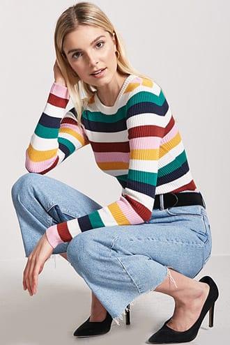 Forever21 Ribbed Multicolor Stripe Sweater