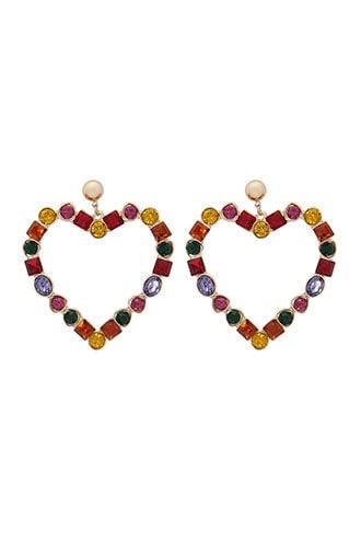 Forever21 Multicolor Faux Gem Heart Cutout Earrings