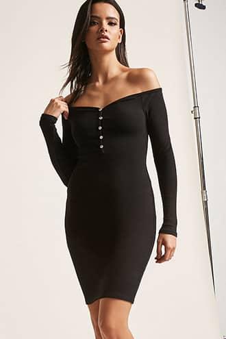 Forever21 Ribbed Knit Off-the-shoulder Bodycon Dress