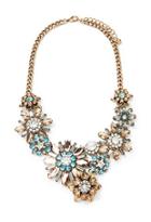 Forever21 Floral Iridescent Faux Gemstone Necklace (antic Gold/light Brown)