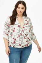 Forever21 Plus Size Floral Windowpane Print Surplice Top