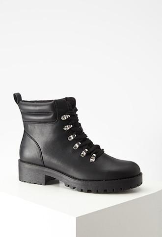 Forever21 Faux Leather Lace-up Boots