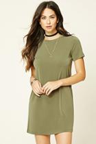 Forever21 Women's  Olive Textured Mini T-shirt Dress