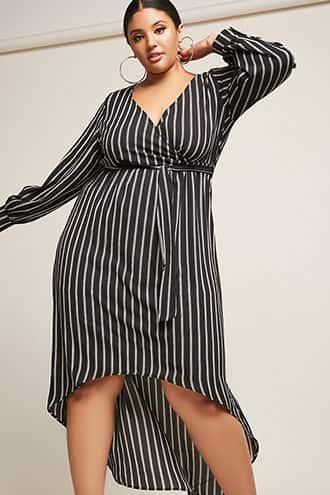 Forever21 Plus Size Textured Stripe Surplice High-low Dress