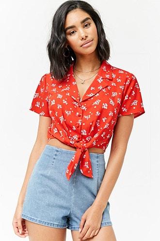 Forever21 Crepe Tie-hem Crop Top