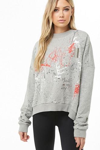 Forever21 Splattered Distressed Sweatshirt