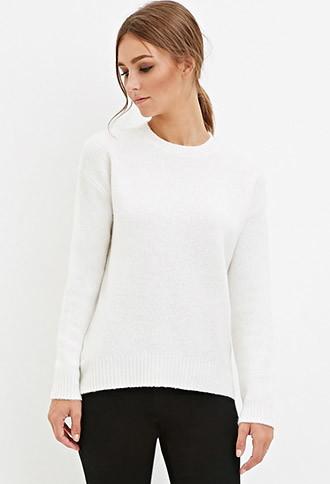 Forever21 Women's  Classic Fuzzy Sweater (cream)