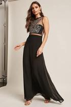 Forever21 Soieblu Faux Gem Metallic Embroidered Maxi Dress