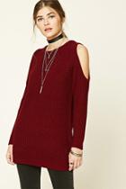 Forever21 Women's  Burgundy Longline Open-shoulder Sweater