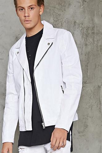 Forever21 Contrast-zip Denim Moto Jacket