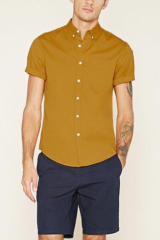 21 Men Men's  Mustard Button-collar Shirt