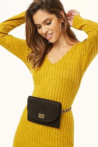 Forever21 Chain-strap Faux Suede Belt Bag