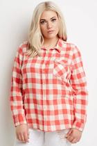 Forever21 Plus Women's  Red & Cream Plus Size Buffalo Plaid Shirt