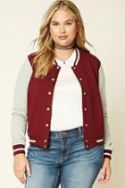 Forever21 Plus Women's  Burgundy & Heather Grey Plus Size Fleece Bomber Jacket