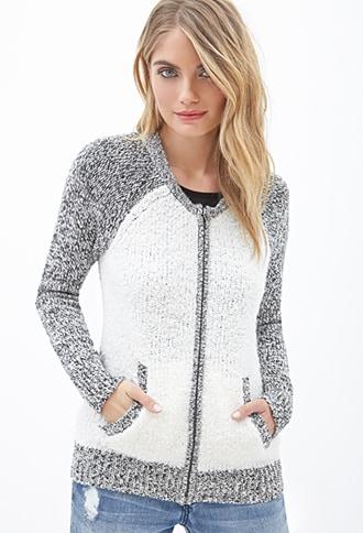 Forever21 Contemporary Popcorn Knit Bomber Jacket