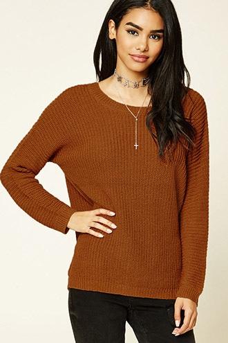 Forever21 Women's  Amber Purl Knit Cutout Sweater